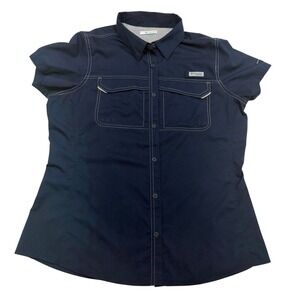 Columbia PFG Tamiami II Navy Blue Short Sleeve Fishing Shirt Womens Large L